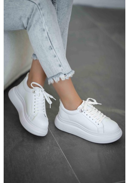 Kiev Kadın Kalın Tabanlı Deri Sneakers Beyaz fırsatları