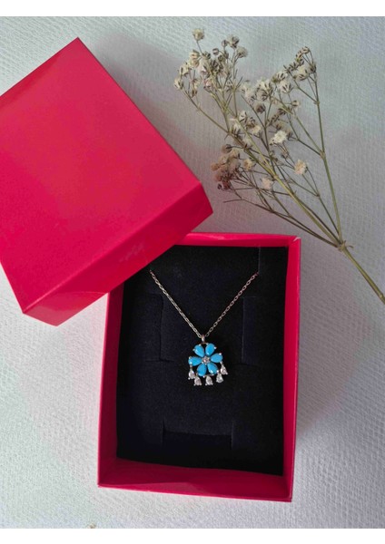 925 Ayar Gümüş Lotus Çiçeği Kolye Mavi Mine Taşlı Zarif Tasarım Lotus Takı fiyatları