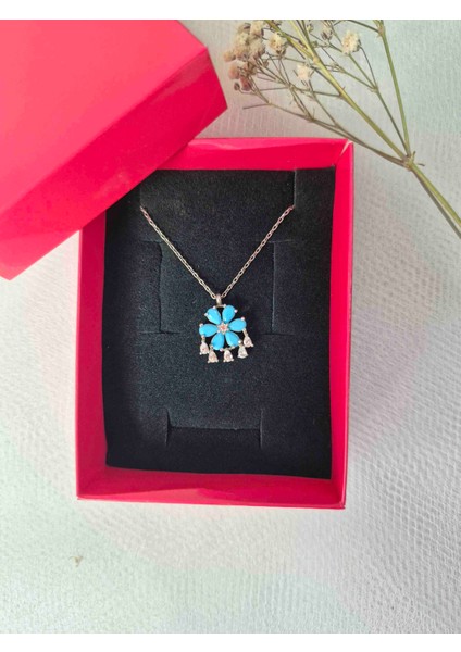 925 Ayar Gümüş Lotus Çiçeği Kolye Mavi Mine Taşlı Zarif Tasarım Lotus Takı modelleri