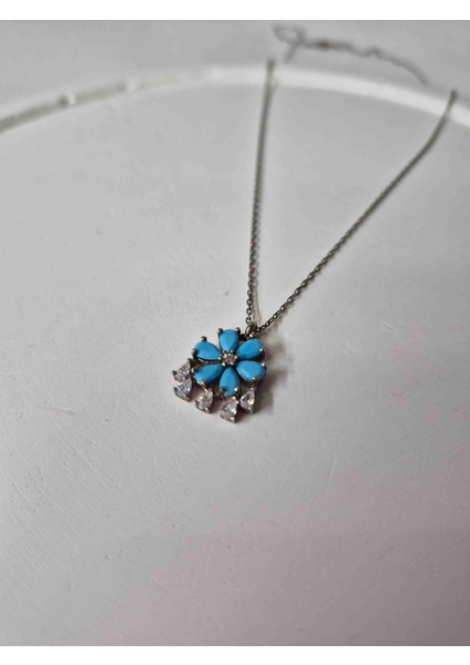 925 Ayar Gümüş Lotus Çiçeği Kolye Mavi Mine Taşlı Zarif Tasarım Lotus Takı fırsatları