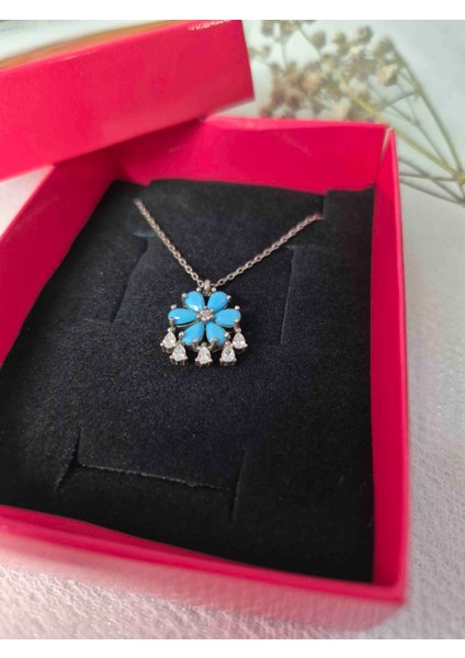 925 Ayar Gümüş Lotus Çiçeği Kolye Mavi Mine Taşlı Zarif Tasarım Lotus Takı indirimleri