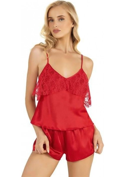 Kırmızı Saten Şort Takımı 9214