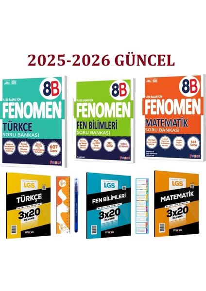 Fenomen 8. Sınıf Matematik-Türkçe ve Fen Bilimleri B Yeni Nesil Soru Bankası 3 Kitap+3 Deneme
