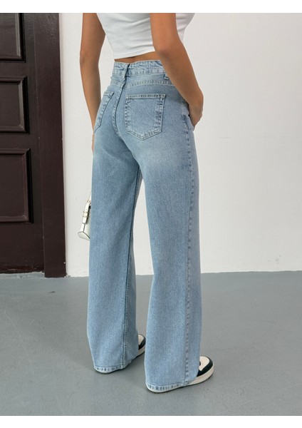 N91 Wide Leg Jean Yüksek Bel Buz Mavi Pantolon fırsatları