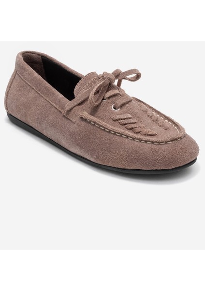 Lorven Vizon Süet Hakiki Deri Bağcıklı Kadın Loafer Ayakkabı modelleri