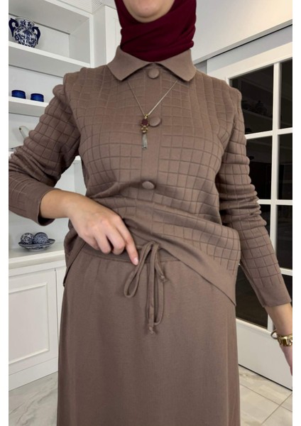 Kumsal Triko Takım Sütlü Kahve modelleri