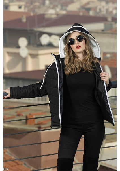 Günlük Şık Kapüşonlu Kışlık Kadın Şişme Mont modelleri