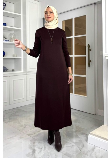 Öykü Çelik Örme Triko Elbise Acı Kahve