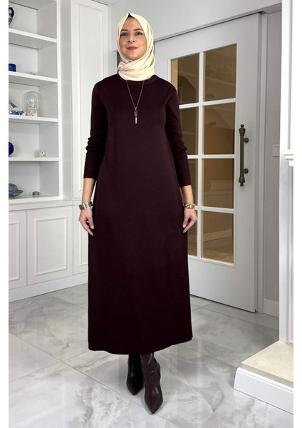 Öykü Çelik Örme Triko Elbise Acı Kahve