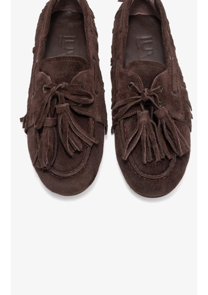 Fenora Kahverengi Süet Saçaklı Püsküllü Kadın Loafer Ayakkabı fiyatları