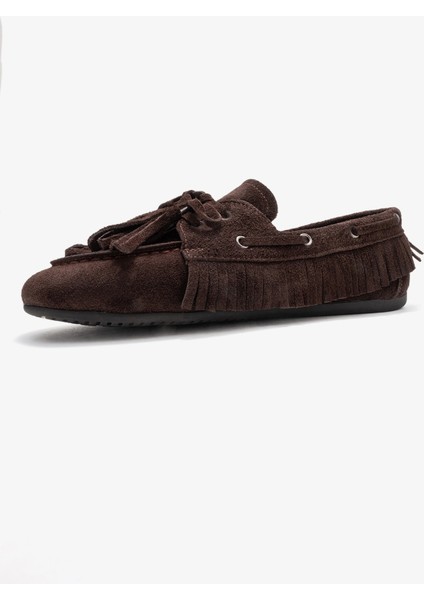 Fenora Kahverengi Süet Saçaklı Püsküllü Kadın Loafer Ayakkabı fırsatları