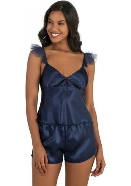 Lacivert Saten Şort Takımı 9212