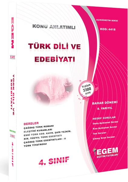Aöf 4. Sınıf Türk Dili ve Edebiyatı Güz Dönemi Konu Anlatımlı Soru Bankası
