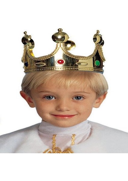 Plastik Kral Tacı Altın Renk Çocuk Boy