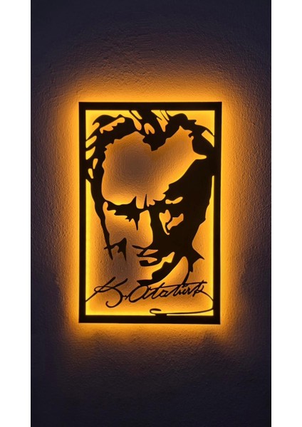 Atatürk Silüetli LED Işıklı Tablo – El Yapımı Lazer Kesim Dekoratif Hediye Lamba