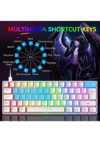 Kablolu Mekanik Gaming Klavye %60 RGB Türkçe Q Red Switch Oyun İçin Multimedya Tuşlarıyla fırsatları