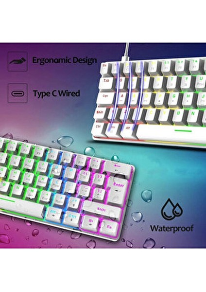 Kablolu Mekanik Gaming Klavye %60 RGB Türkçe Q Red Switch Oyun İçin Multimedya Tuşlarıyla indirimleri