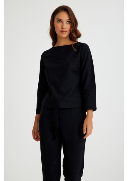 Keten Günlük Rahat Beli Kemerli Kadın İkili Takım Alt Üst