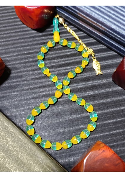 Toz Kehribar Tesbih Sarı - Yeşil Renk