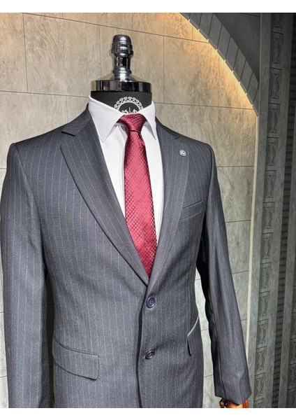 Slim Fit Viscon Çizgili Takım Elbise fiyatları