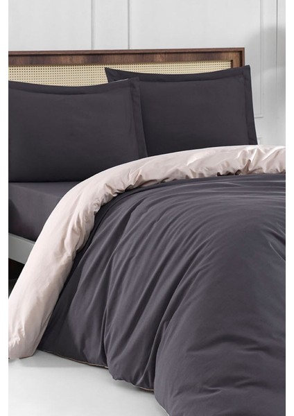 Çift Kişilik Nevresim Takımı Füme/krem Düz Renk