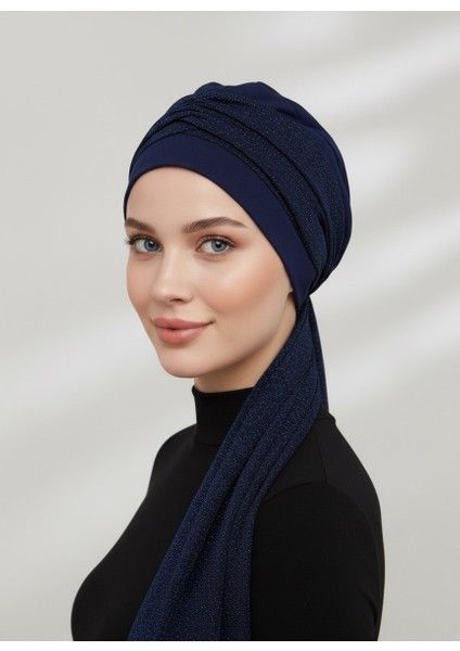 Nova Bandana Lacivert Hazır Türban Tesettür Bone