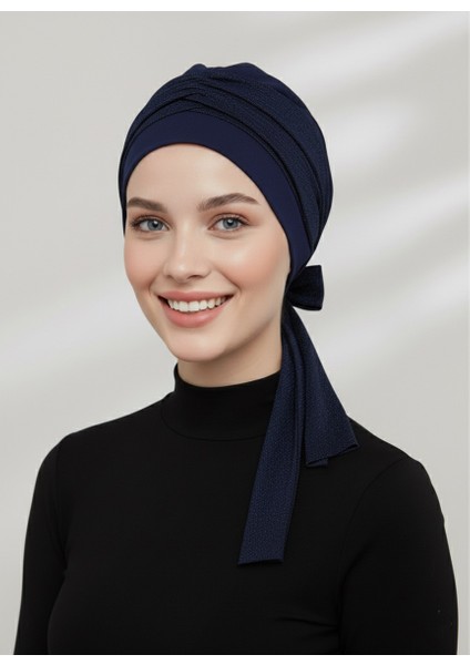 Nova Bandana Lacivert Hazır Türban Tesettür Bone