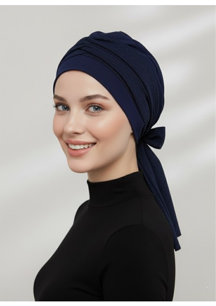 Nova Bandana Lacivert Hazır Türban Tesettür Bone