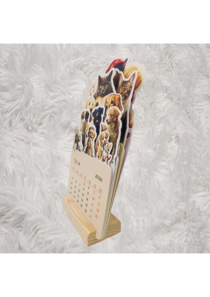 2026 Kedi Köpek Dostluğu Takvimi Ahşap Ayaklı Kedi Köpek Dostluğu Temalı Özel Tasarım Takvim fiyatları