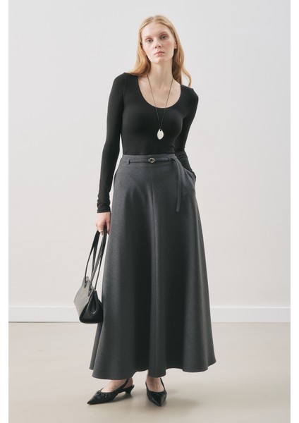 Kemer Detaylı Kloş Etek Antrasit