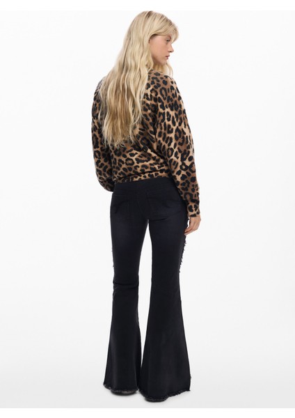 Yuvarlak Yaka Standart Desenli Kahve Kazak Kadın 25WWJF43 fırsatları