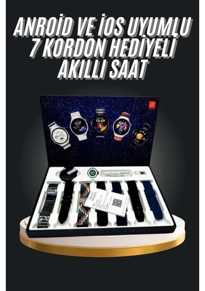 7 Kordonlu Akıllı Saat Siyah Kasa Dokunmatik Ekran Uyku ve Sağlık Takibi fiyatları