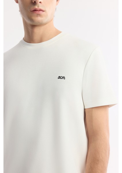 Erkek Ekru Bisiklet Yaka Bi-Stretch Baskılı Regular Fit T-Shirt B001040