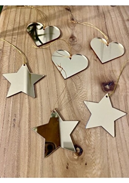 6'lı Gold Pleksi Kalp-Yıldız Yılbaşı Ağacı Süs Seti fiyatları