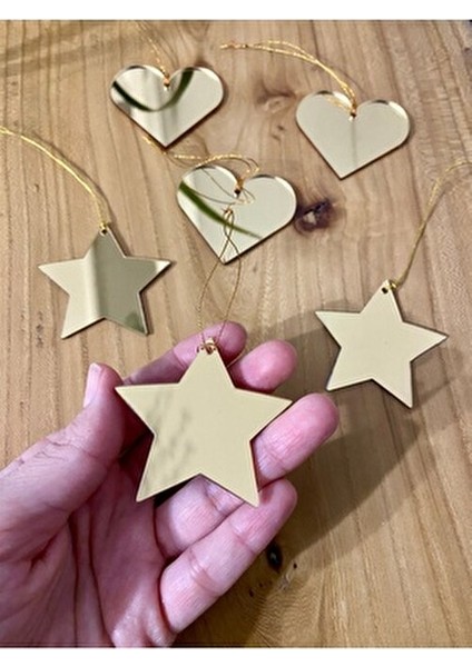 6'lı Gold Pleksi Kalp-Yıldız Yılbaşı Ağacı Süs Seti fırsatları