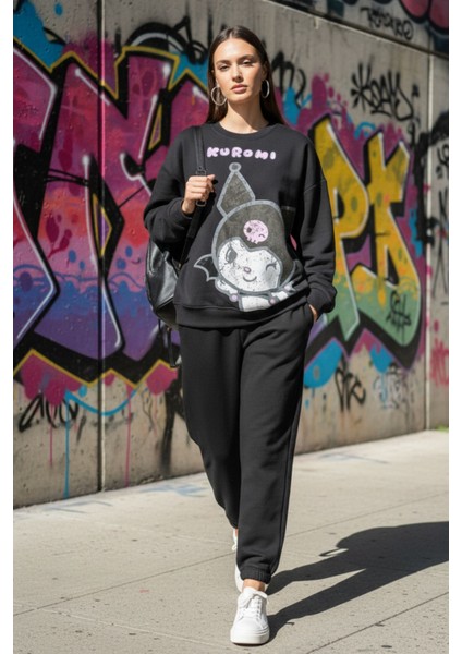 Kadın Antrasit Baskılı Bisiklet Yaka Uzun Kollu Oversize Yumuşak Dokulu Sweatshirt Kadın Sweatshirt fiyatları