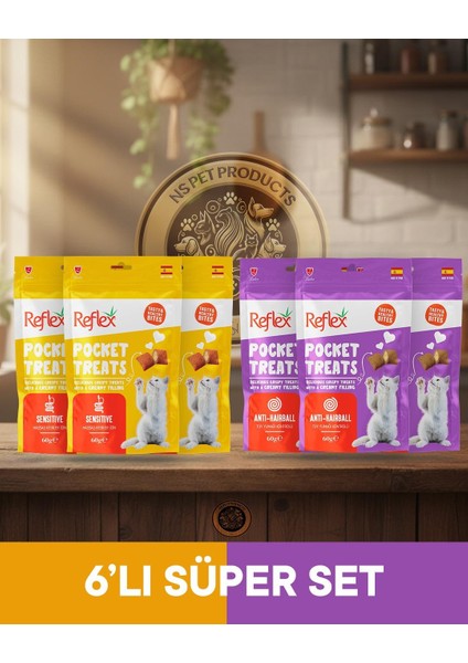 Pocket Treats Kedi 6'lı Set Sensitive ve Anti Hairball - 6X70GR