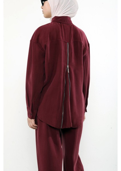 Arka Fermuar Detay Pantolonlu Takım-Bordo fiyatları
