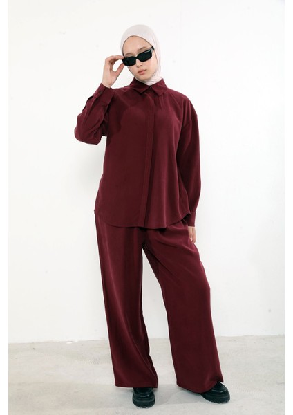 Arka Fermuar Detay Pantolonlu Takım-Bordo fırsatları