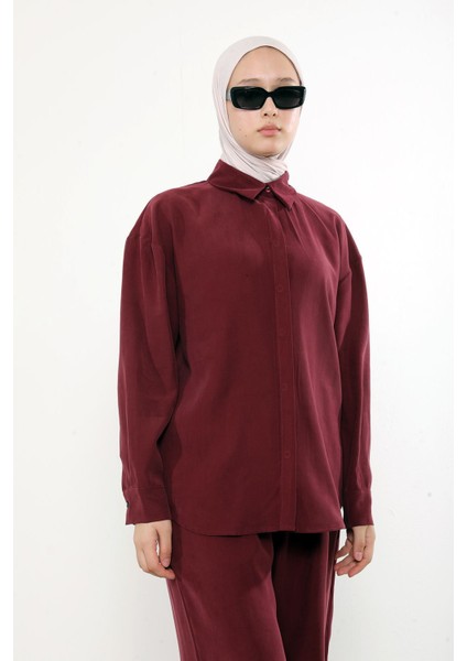 Arka Fermuar Detay Pantolonlu Takım-Bordo indirimleri