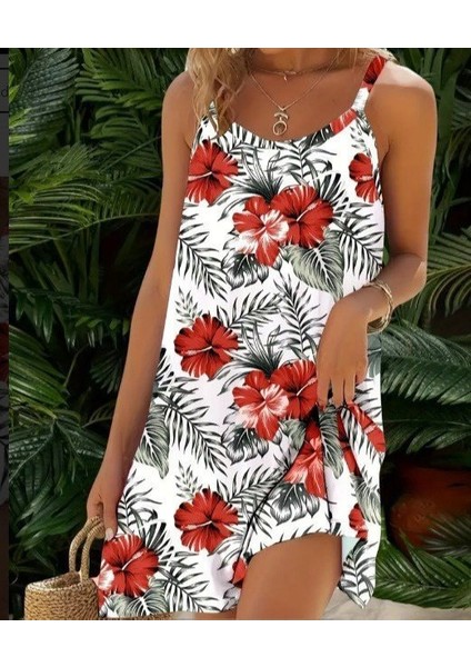 Kadın Ip Askılı Çiçek Desenli Süprem Elbise modelleri