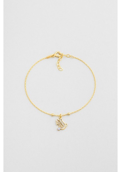 Ü Harfi 18 Ayar Sarı Altın Kaplama 19 cm Gümüş Nazar Bileklik