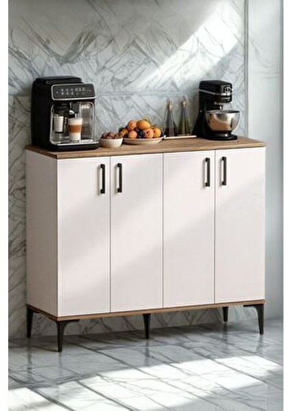 Valencia 4 Kapaklı Mutfak,kiler Dolabı,kahve Köşesi Çok Amaçlı Dolap Beyaz Çam