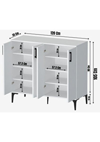 Valencia 4 Kapaklı Mutfak,kiler Dolabı,kahve Köşesi Çok Amaçlı Dolap Beyaz Çam