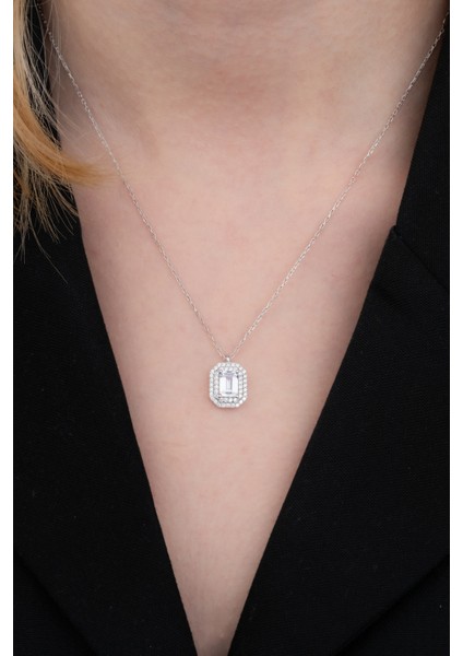 925 Ayar Gümüş Rodyumlu Zirkon Taşlı Çift Sıra Baget Kolye modelleri