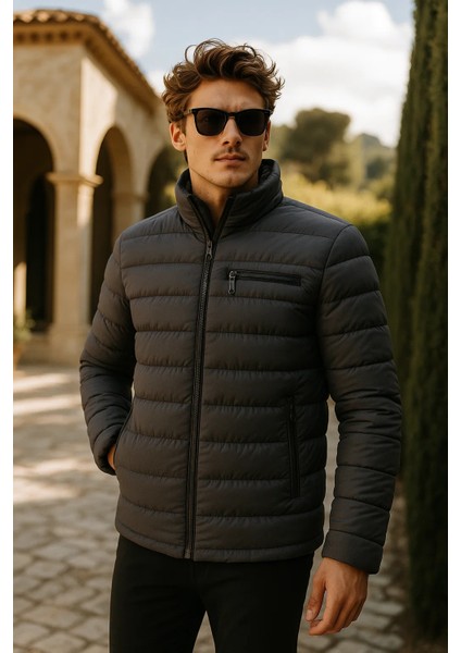 Erkek Comfort Dik Yaka Günlük Kışlık Füme Şişme Mont