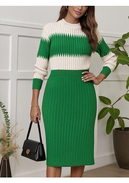 Kadın Uzun Kollu Triko Etekli Takım