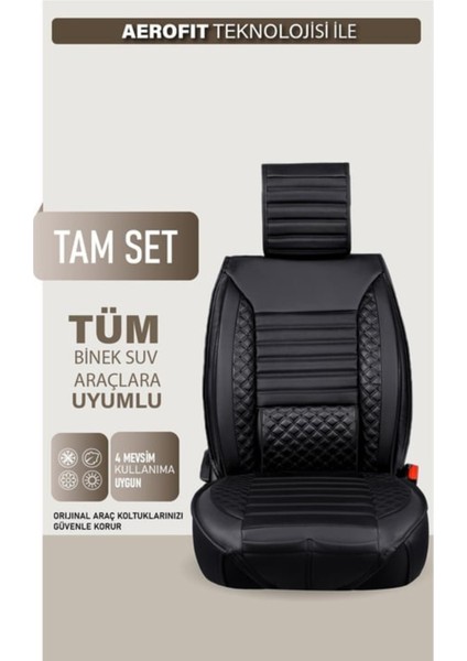 Chevrolet Lacetti Uyumlu Yarı Deri Oto Koltuk Kılıfı Tam Set Vena Siyah modelleri