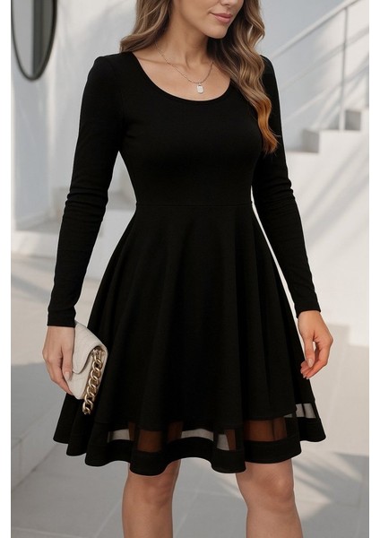 Etek Tül Detay Krep Elbise