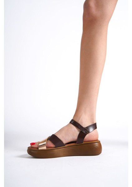 Orwell Acı Kahve Altın Detaylı Hakiki Deri Sandalet modelleri